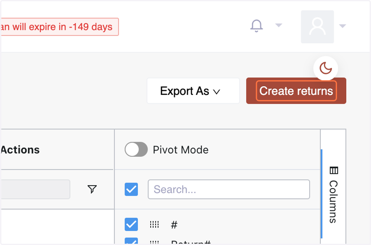 Click on "Create Returns."