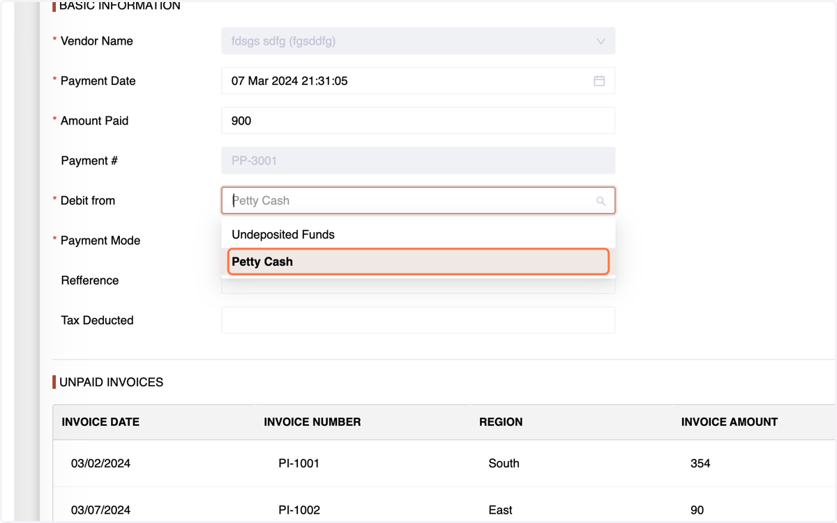 Specify the Account the amount is debited from,Specify payment mode