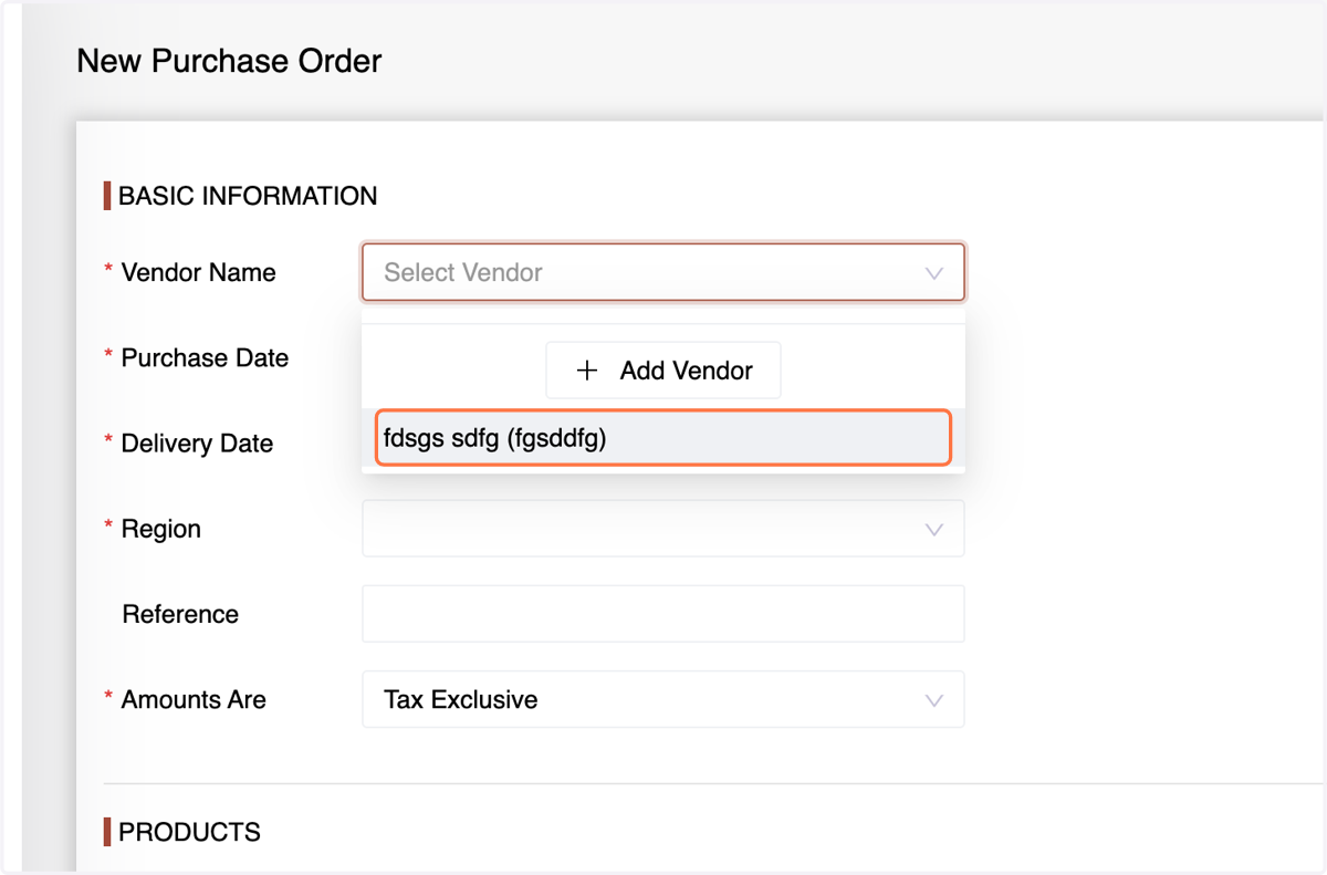 Enter The Basic Details Such as "Vendor Name,"