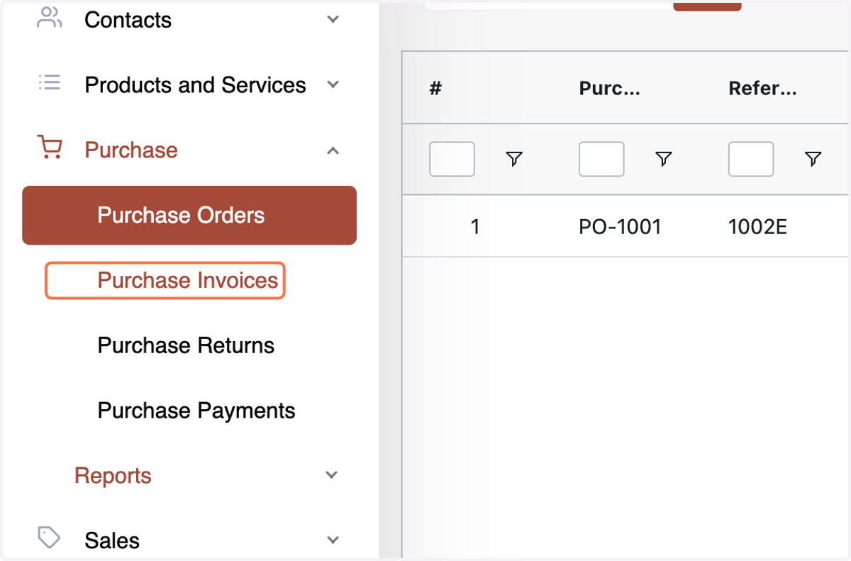 Creating Purchase Invoices: Navigate to the Purchase Invoice Menu.