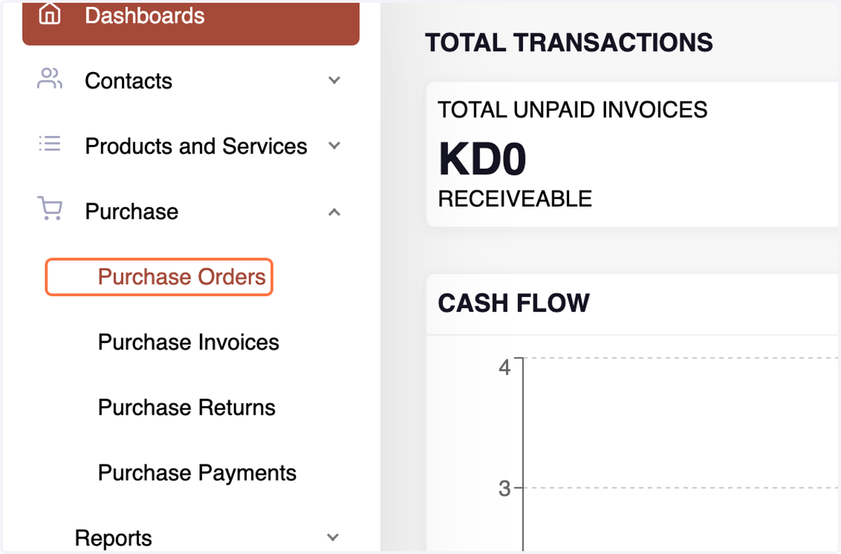 Navigate to the Purchase Order Menu.