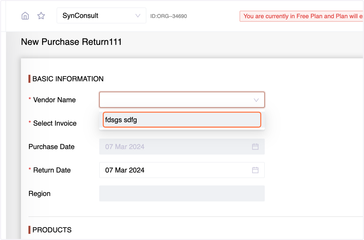 Fill in basic information, select the vendor,