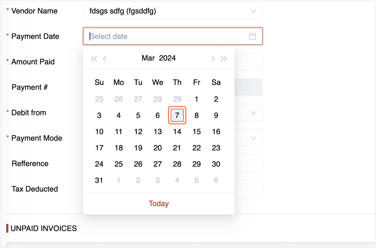 enter payment date,