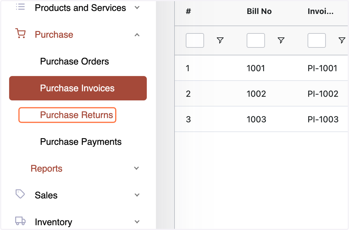 Creating Purchase Returns:Navigate to the Purchase Return Menu: