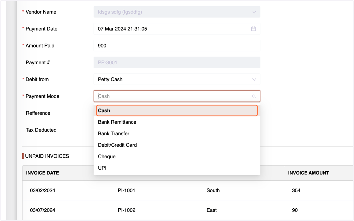 Click on Cash