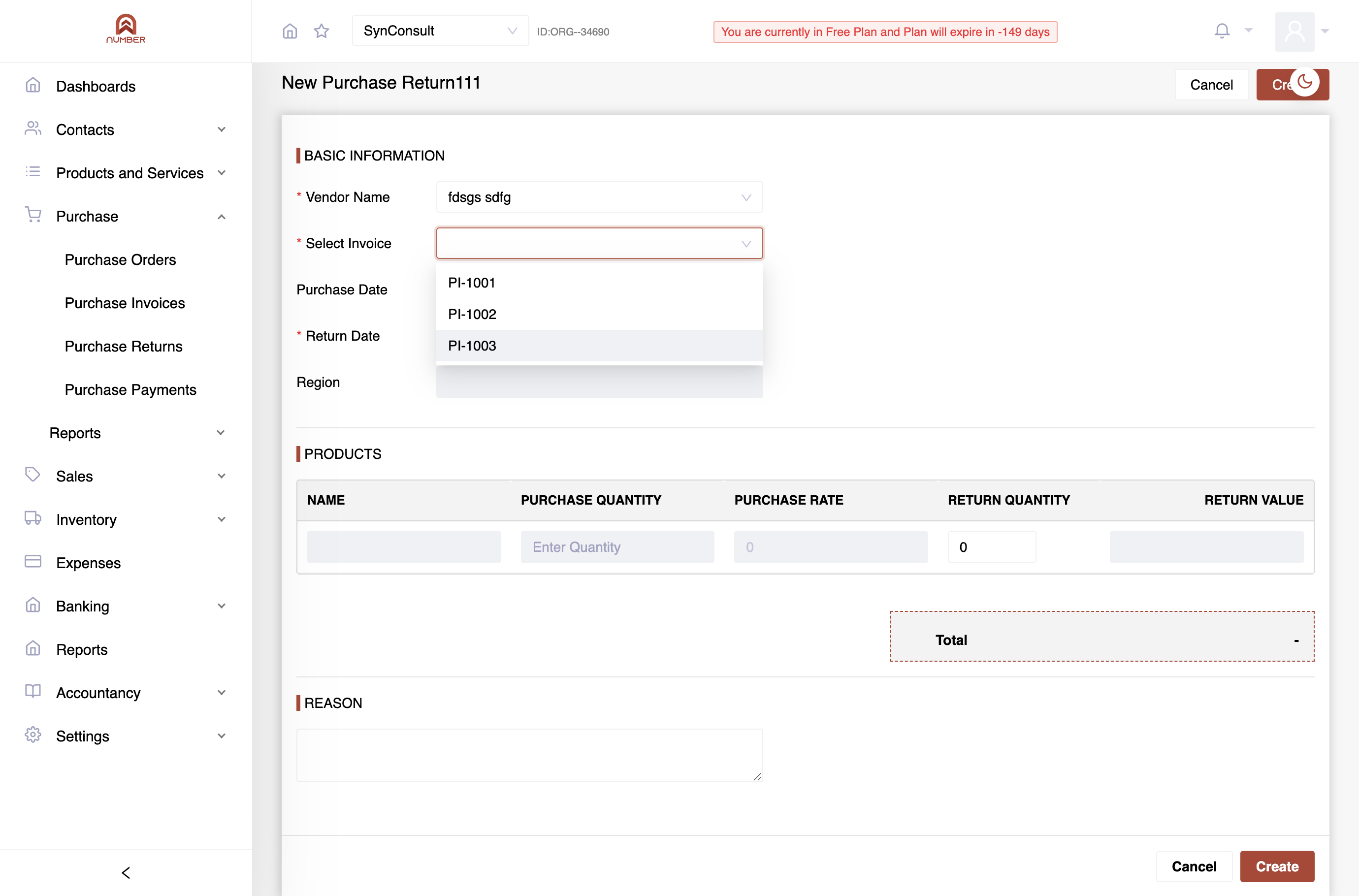 and choose the relevant invoice,Enter return date, region,