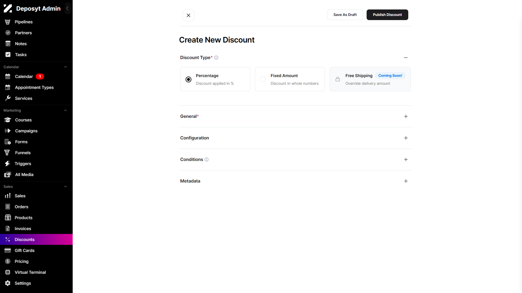 Step 4: You will then be taken to a new page where you can start creating your new discount.