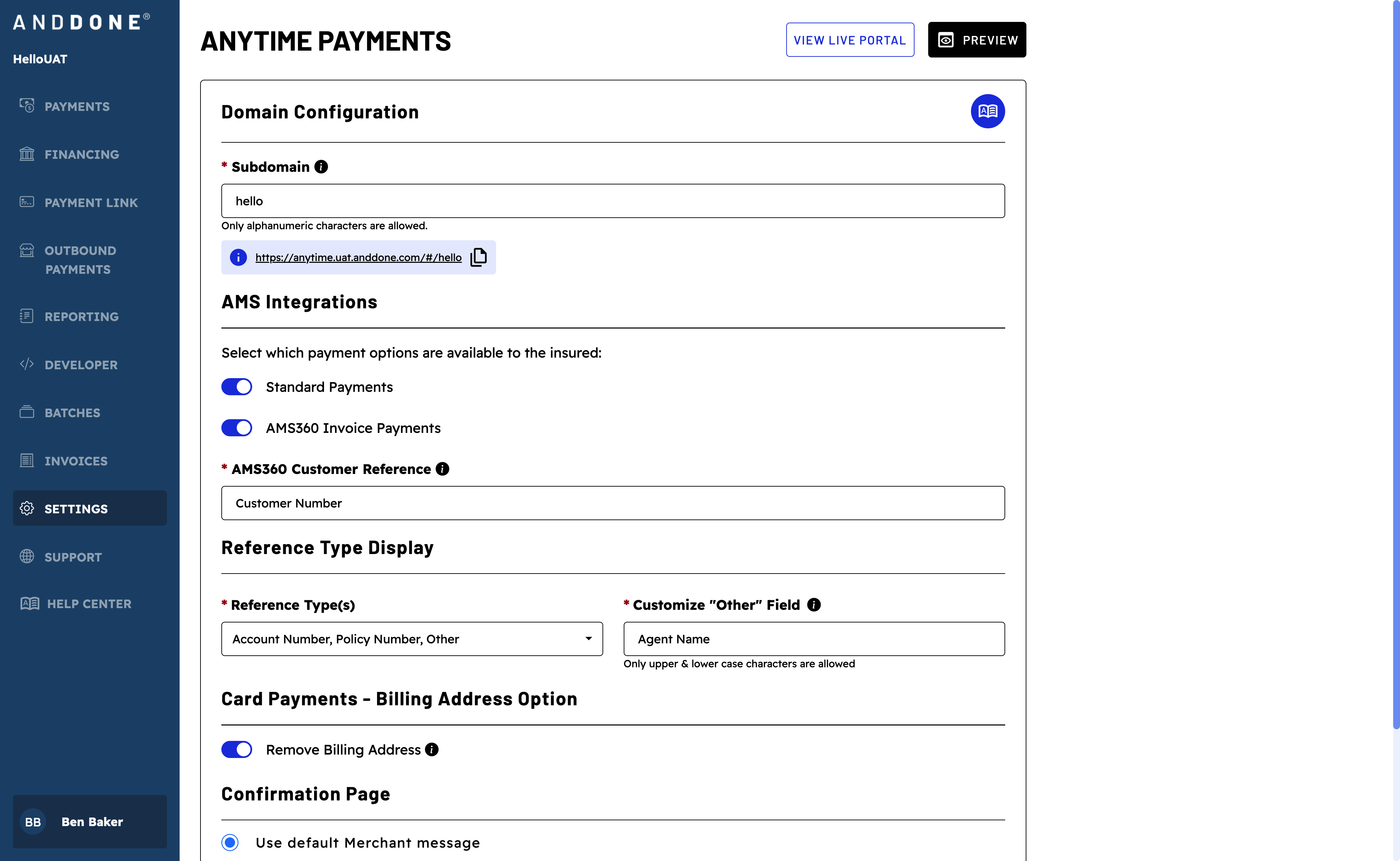 Preview payment link