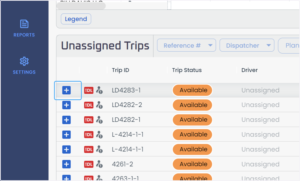Click on the available plus icon to select the trip