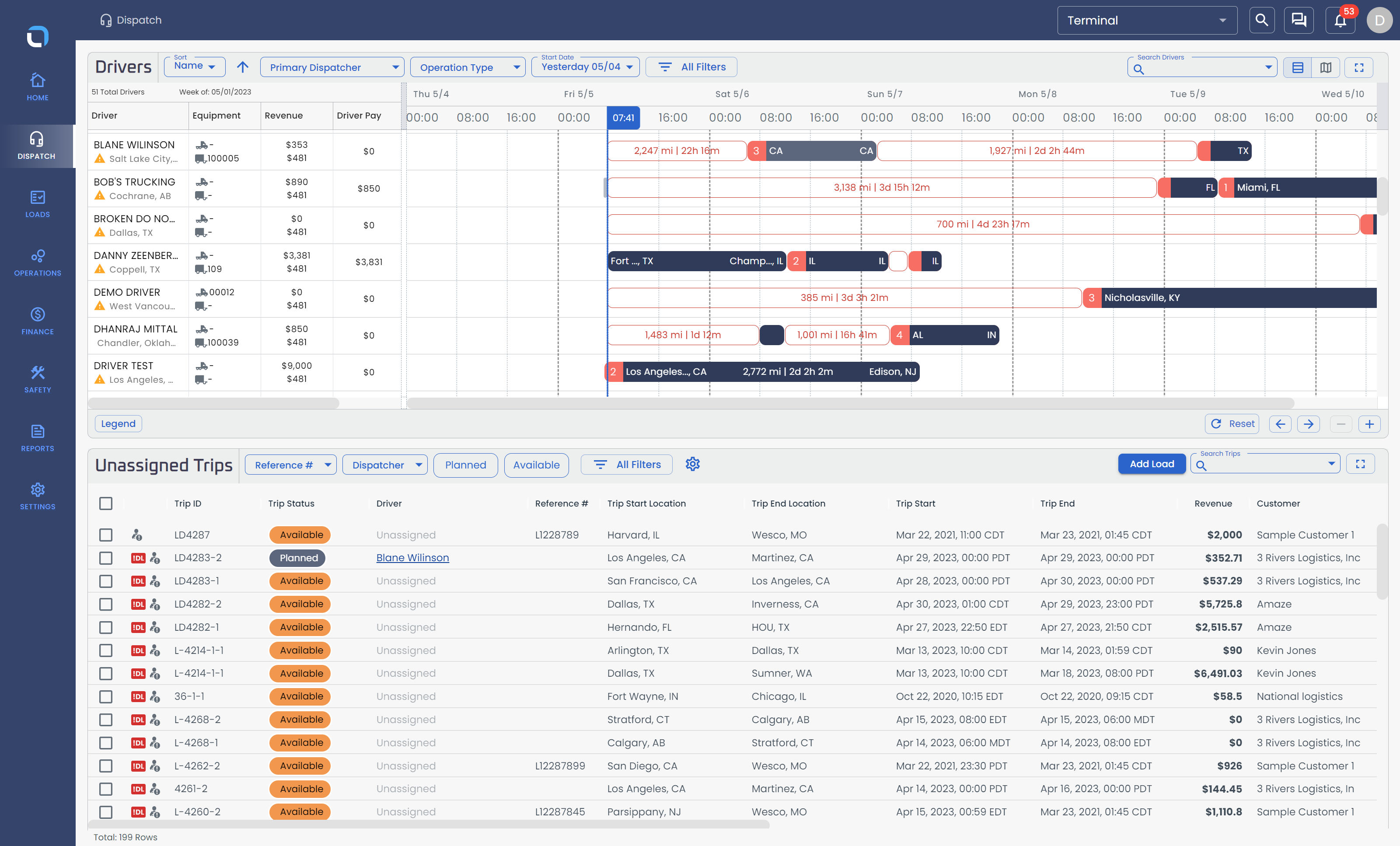 We've added a two-panel design that shows drivers over trips so that you can view all the relevant data simultaneously