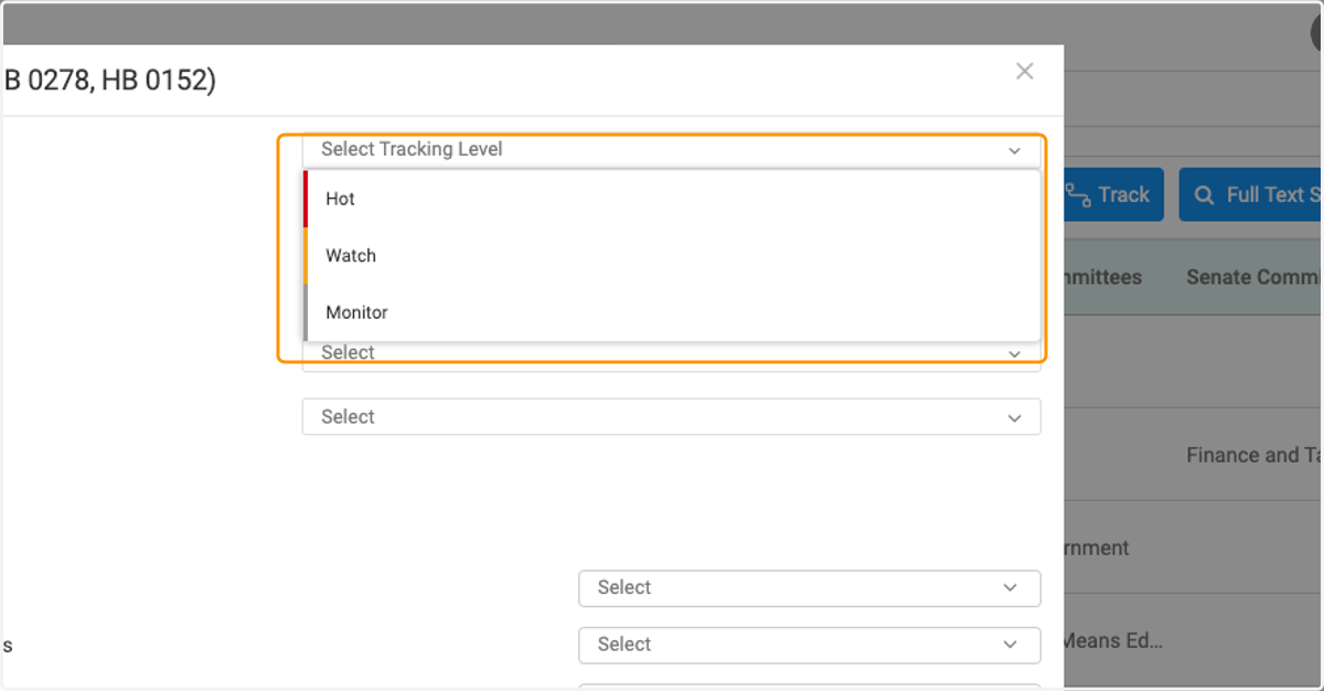 Select the tracking level