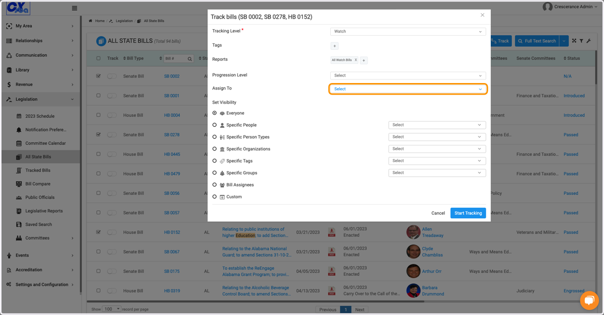 Click on Select to assign these bills