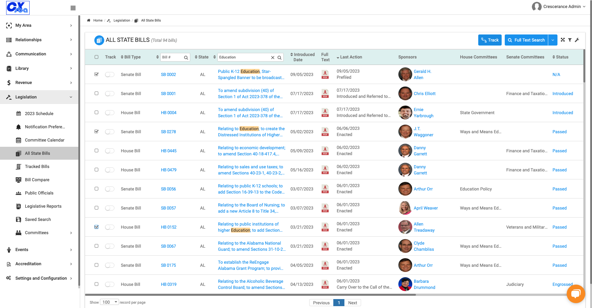 Once you've selected your bills, click on Track