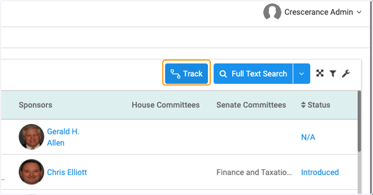Once you've selected your bills, click on Track