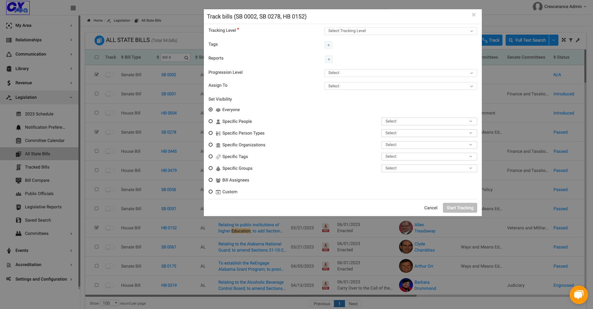 You will see at the top, the bills you have selected to track