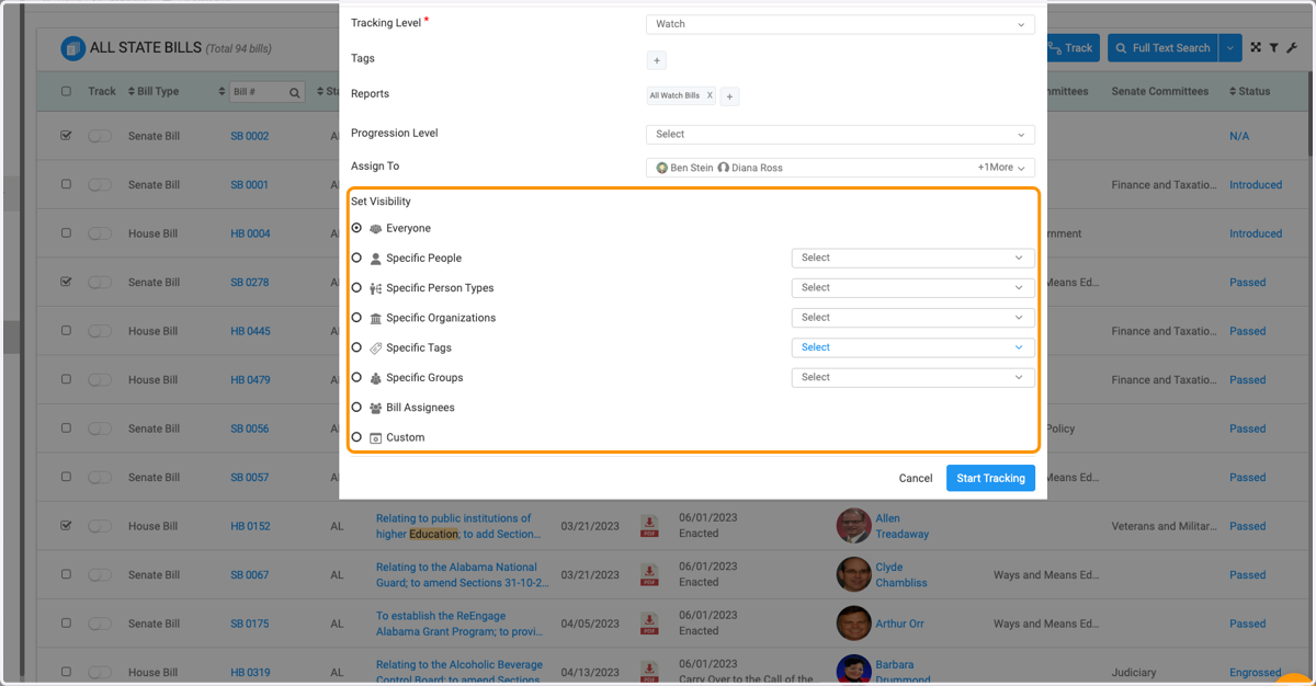 Click to set visibility
