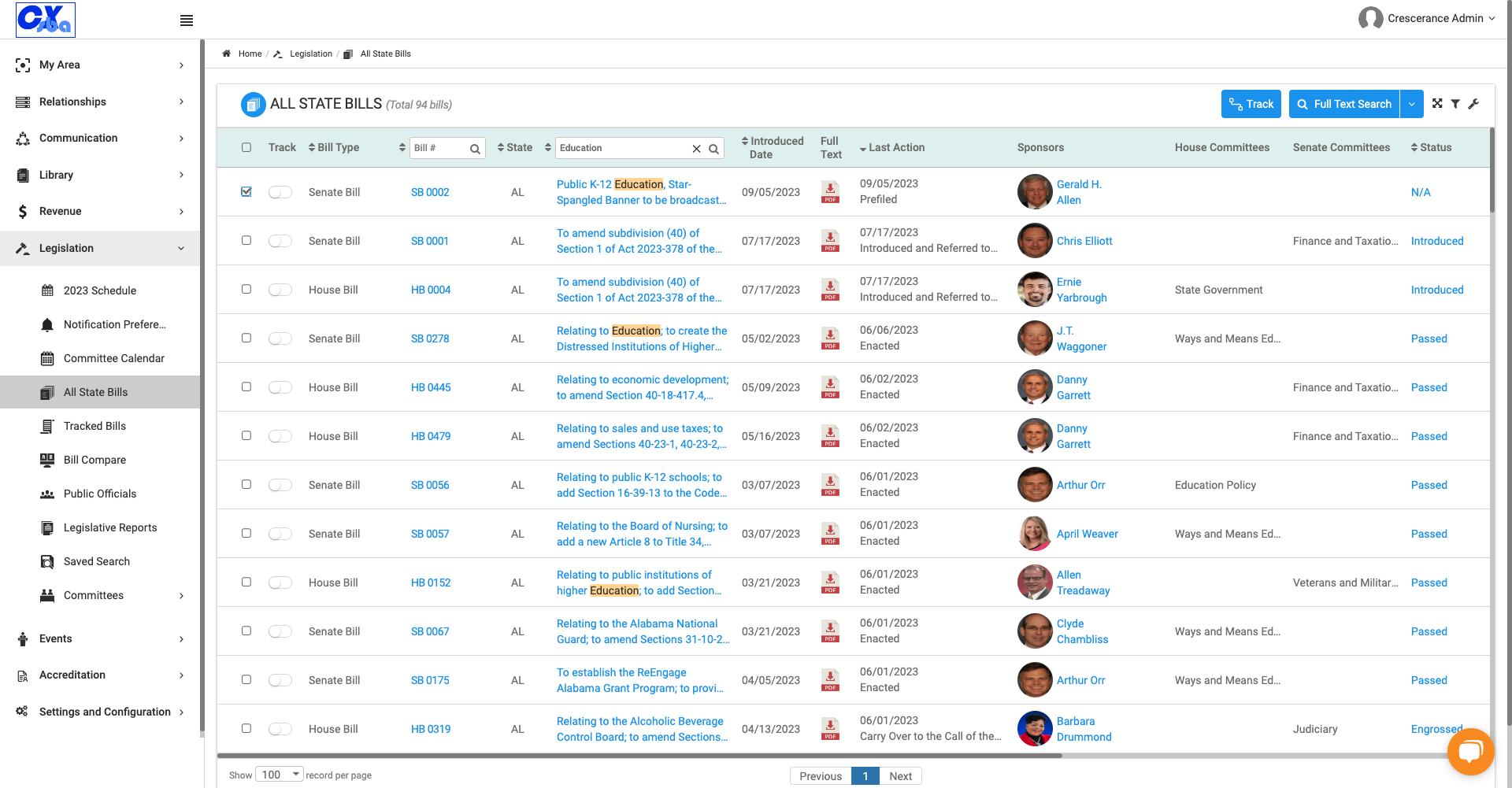 You can select multiple bills to track by checking on the box for those bills