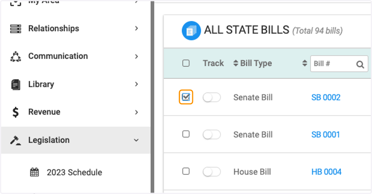 You can select multiple bills to track by checking on the box for those bills