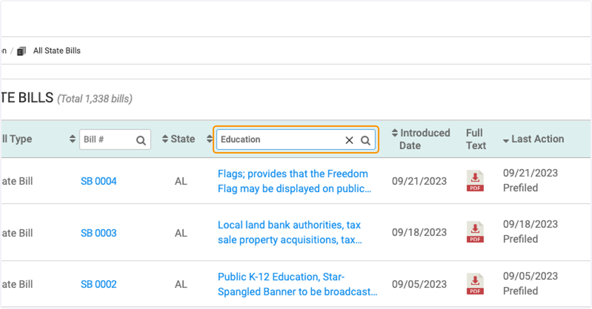 You can find your bills to track by searching for bills based on keywords