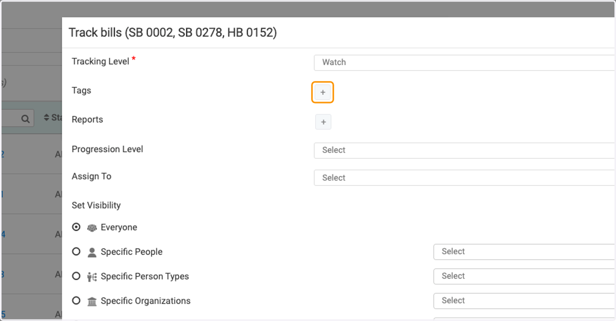 Click on + to add or create a tag
