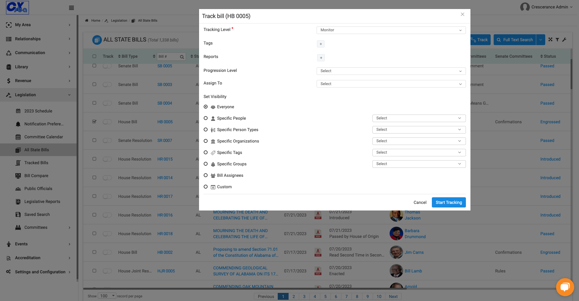 Click on Start Tracking once all fields have been completed