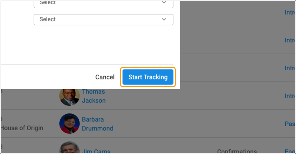 Click on Start Tracking once all fields have been completed