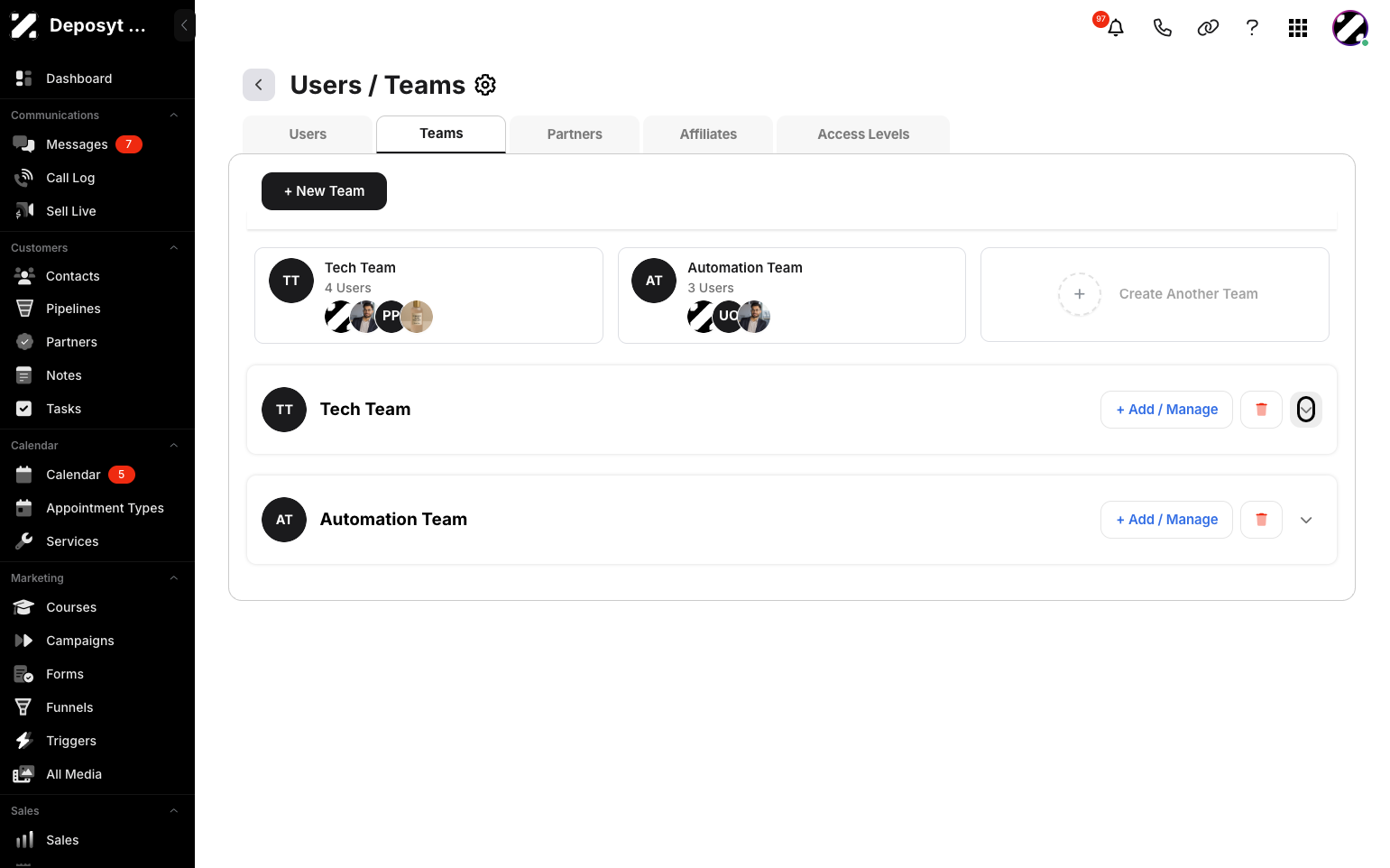 Step 5: Click the dropdown button to display the users in that team.