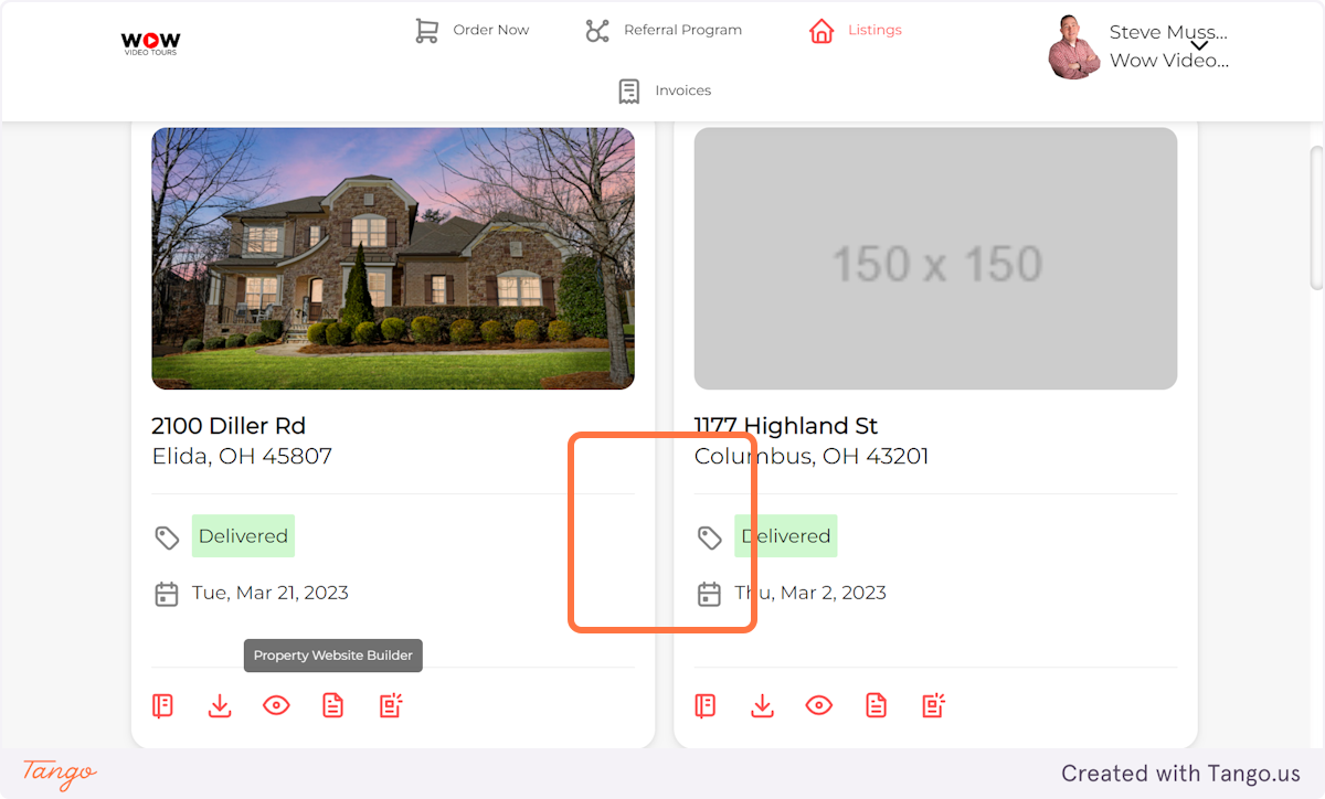 Find the listing you would like to utilize and click on the icon for the Property Website Builder. 