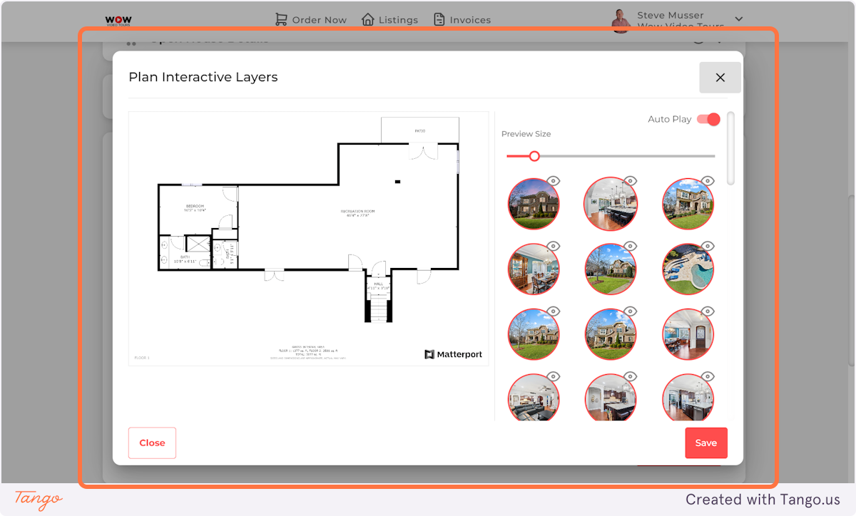 Scroll through and click to select and and all photos you would like to include into the Interactive Floor Plan. 