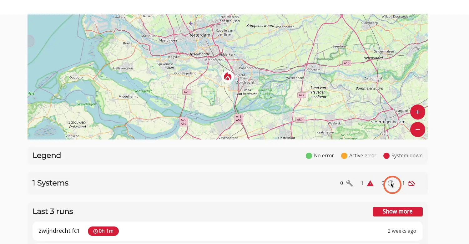 The 'run' icon shows all systems that are currently running
