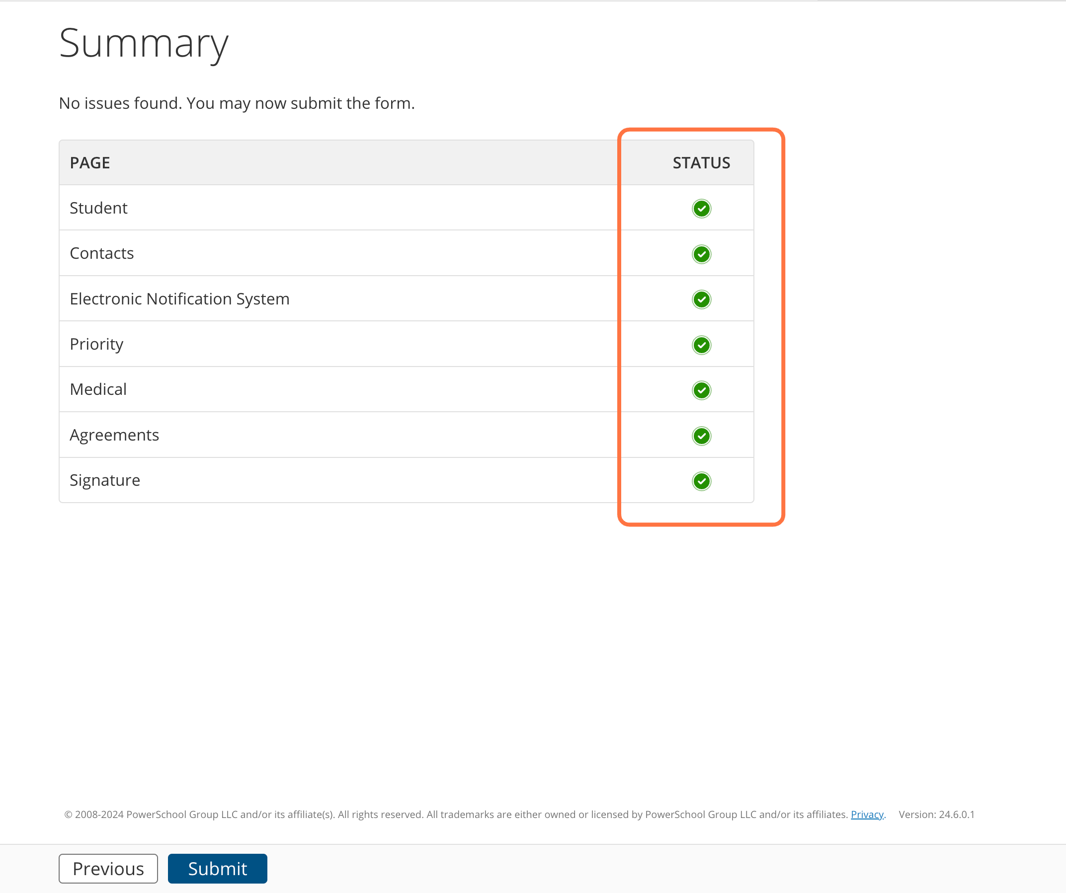 If all pages have green checks, click on "Submit"
