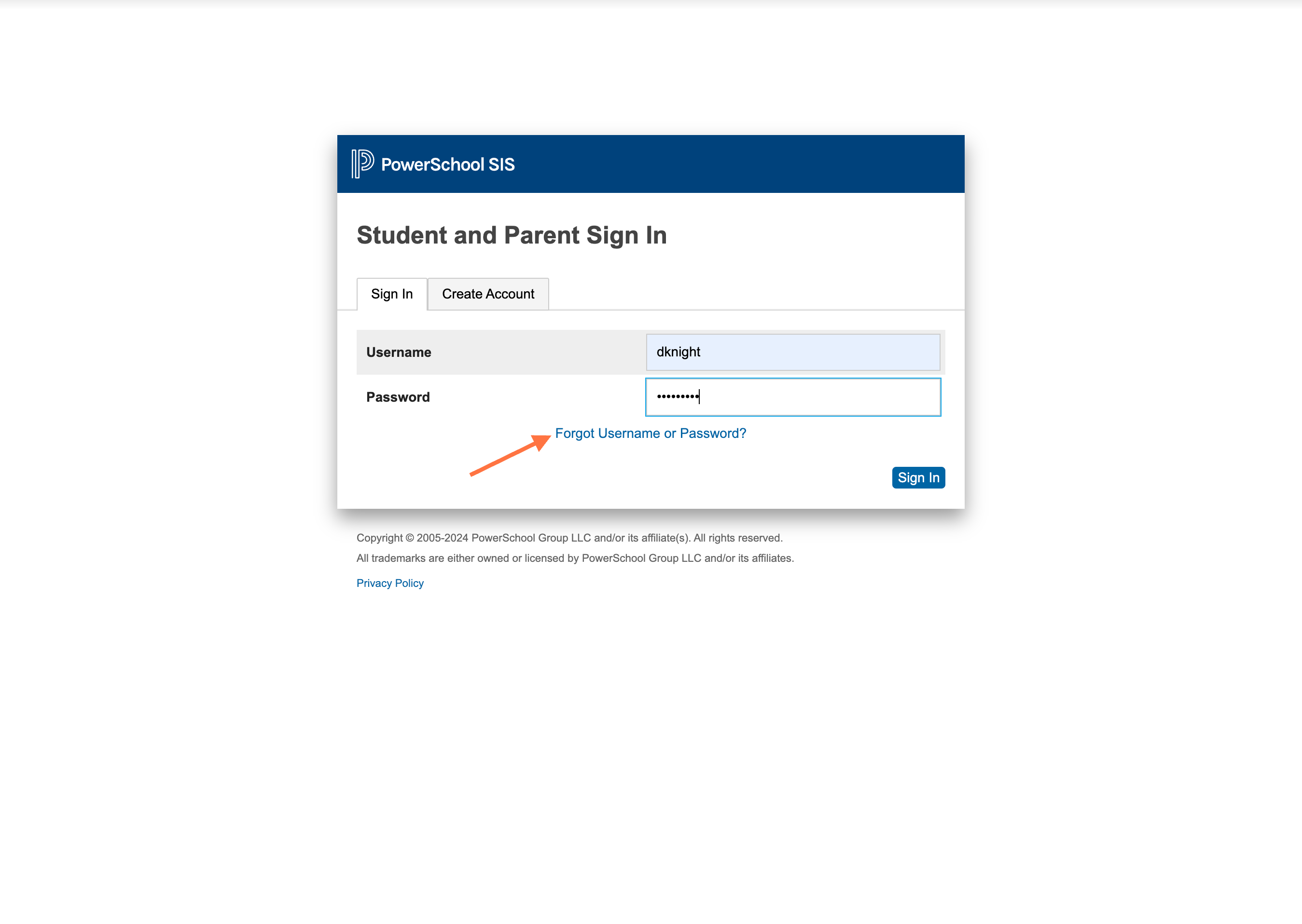 You can recover your username or reset your password if needed by selecting "Forgot Username or Password"