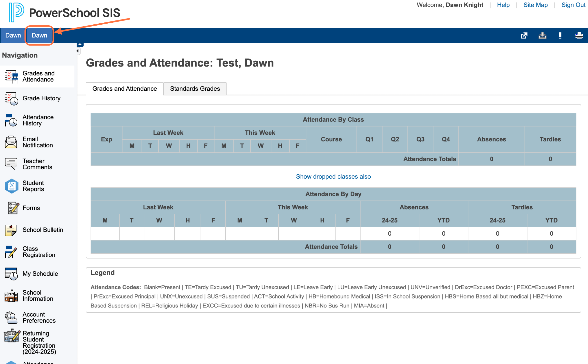 Click on the name of your next student