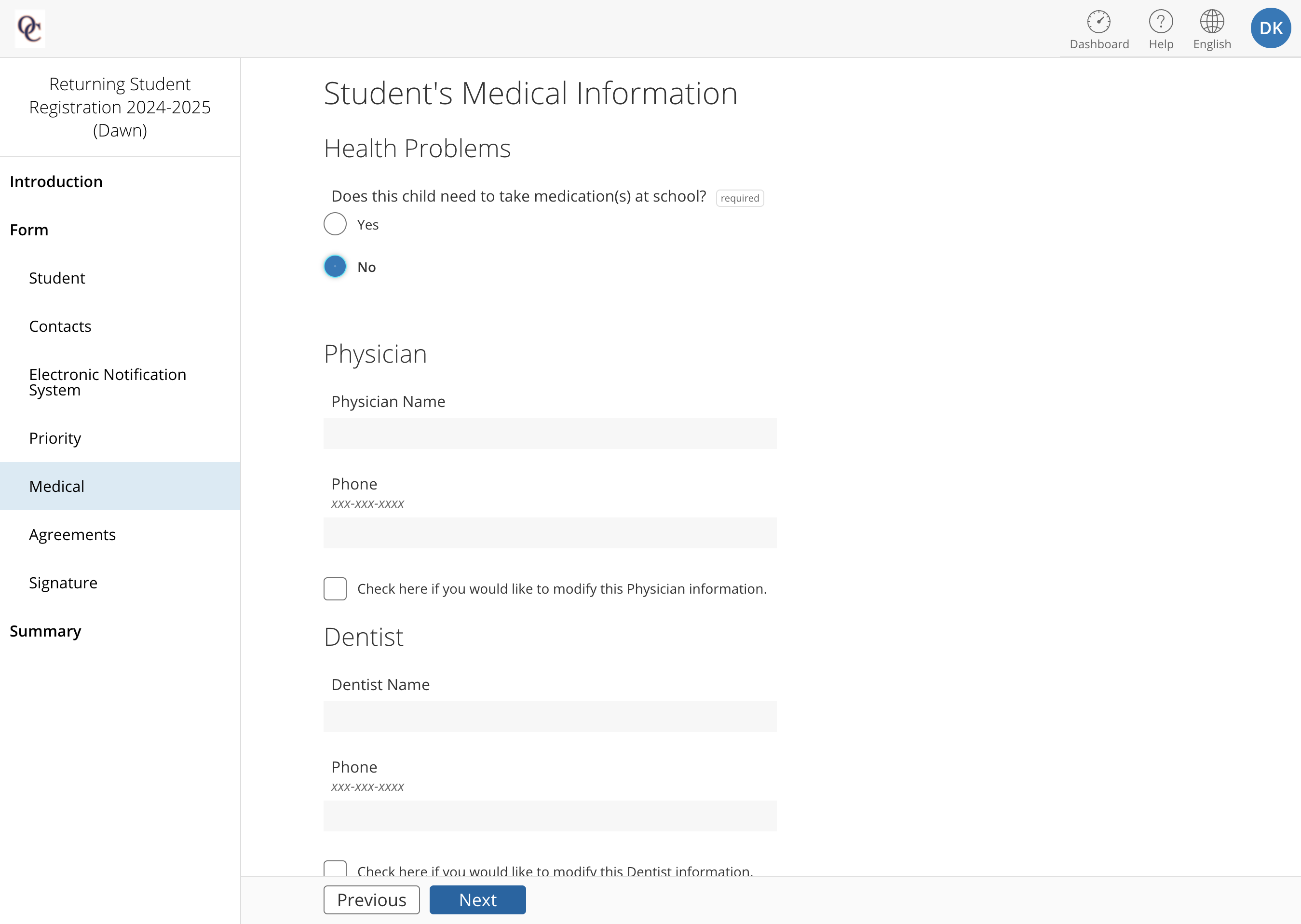 Update or add any missing Medical Information