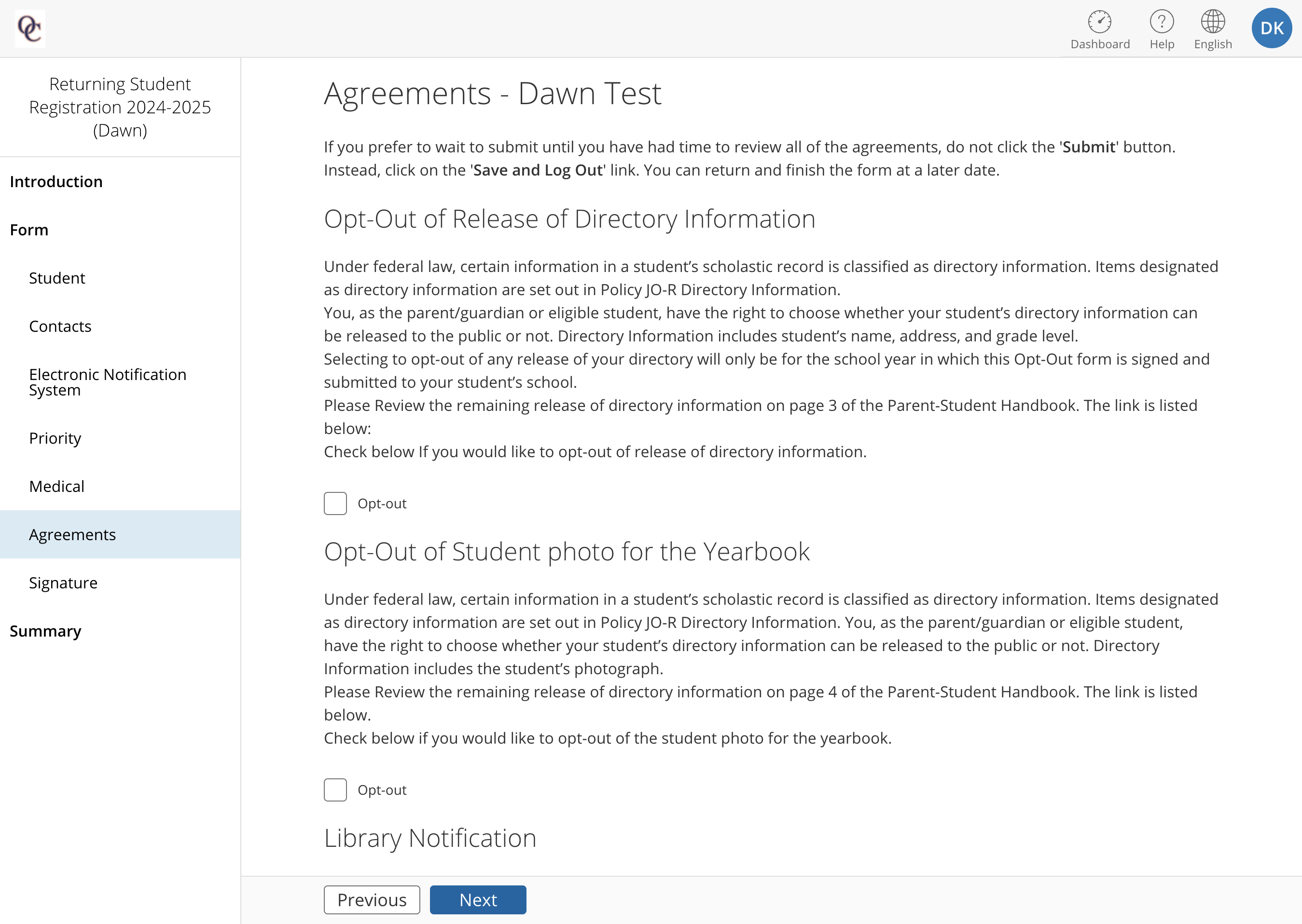 Review and select agreement options