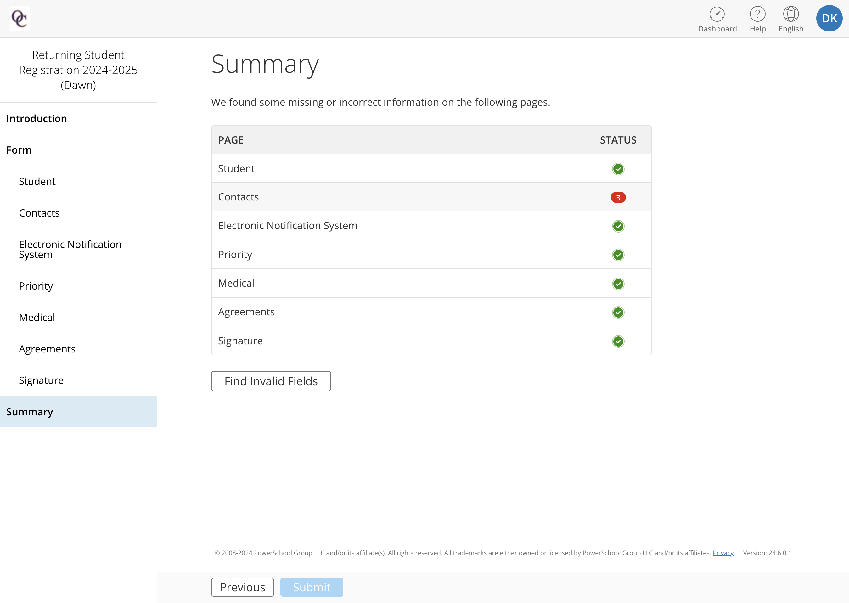 Select the red number on the Status Page to update any necessary required fields