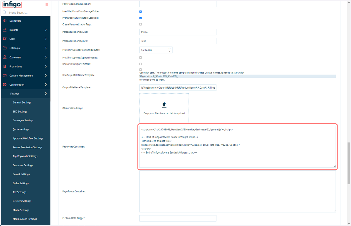 Input your script into the PageHeadContainer field to get it to run on each page of your Storefront.