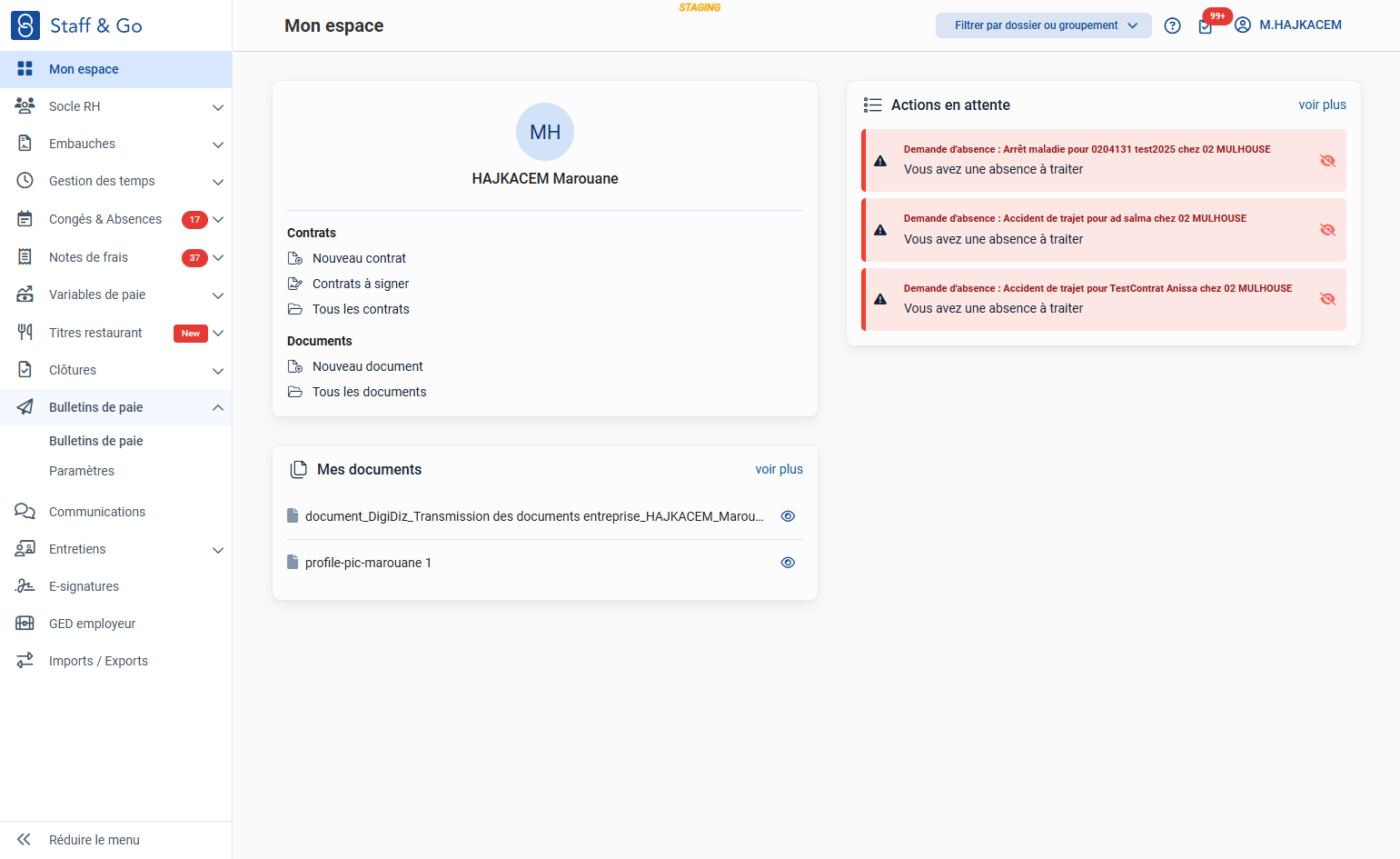 Aller sur l'onglet "Bulletins de paie"