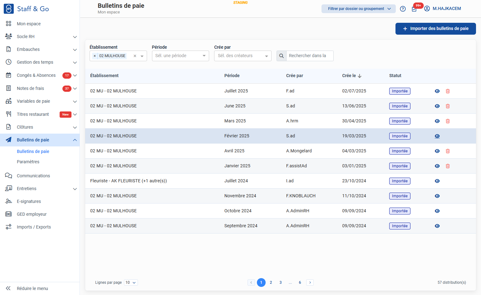 Cliquer sur l'œil pour ouvrir la distribution