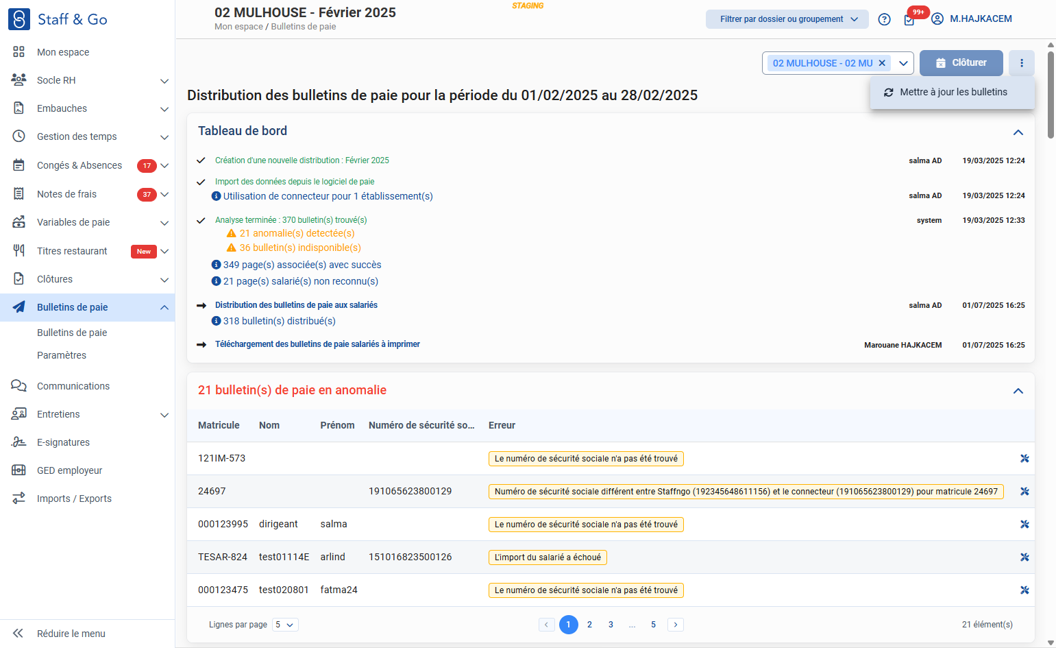 Cliquer sur "Mettre à jour les bulletins"