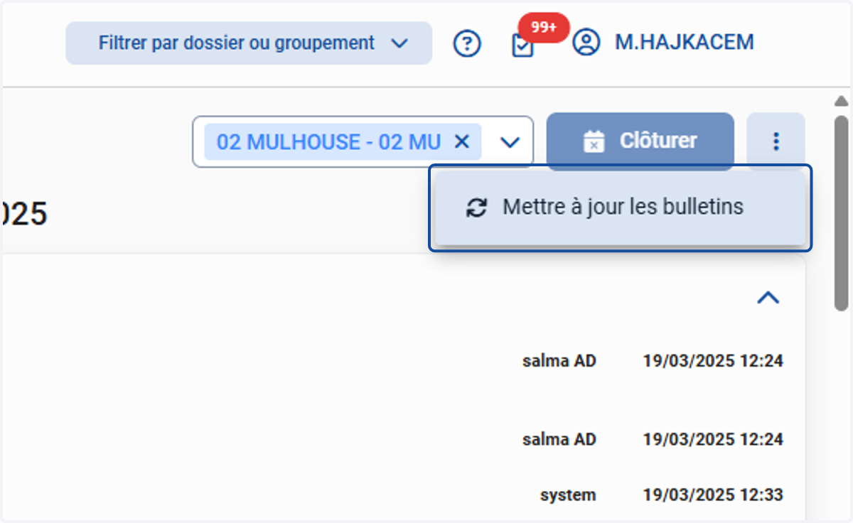 Cliquer sur "Mettre à jour les bulletins"