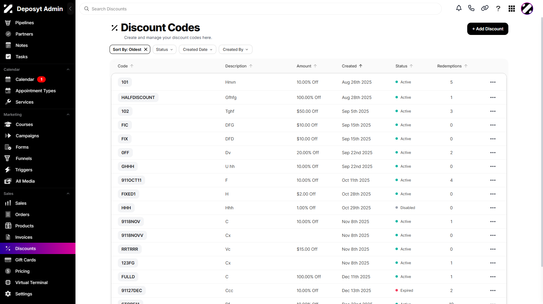 Step 6: You can now view the sorted discount codes based on your selection.