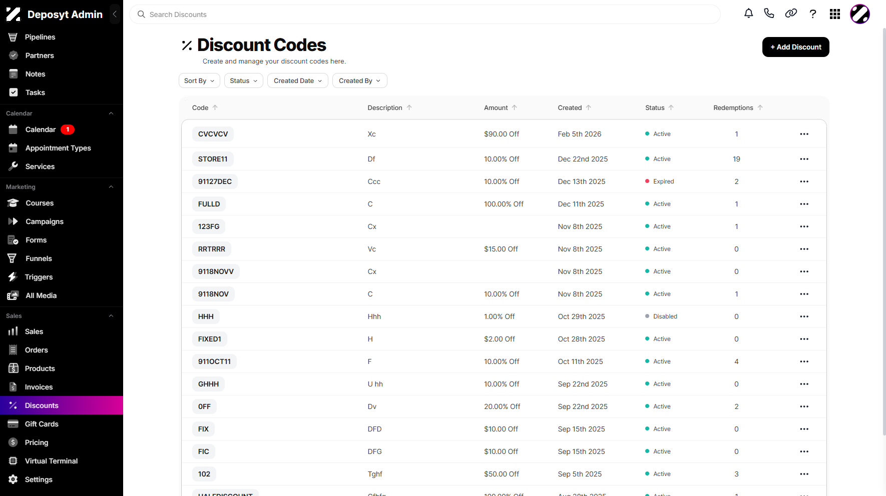 Step 2: You will then be navigated to the Discount Codes.
