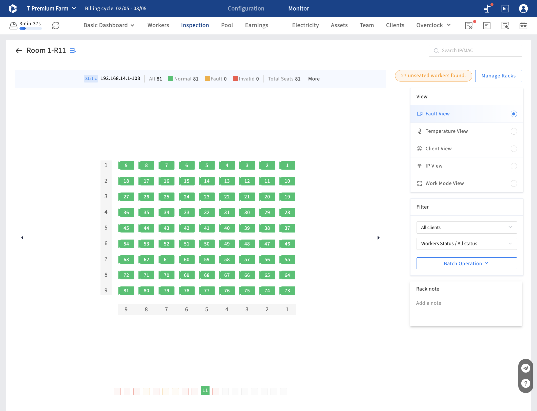 Client - filter miners in rack map