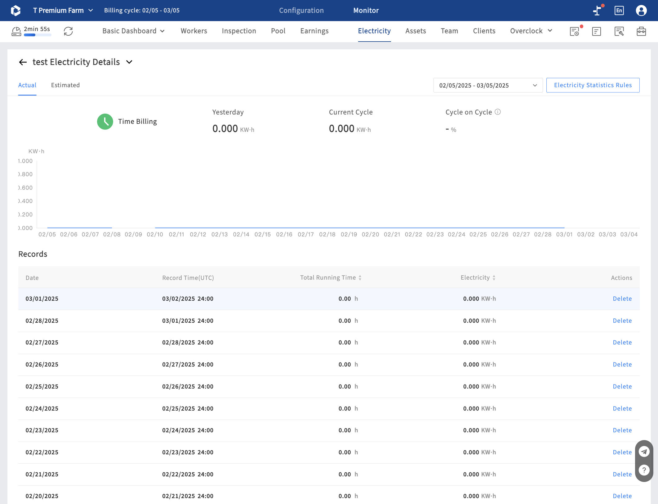 Client- detail of actual electricity consumption