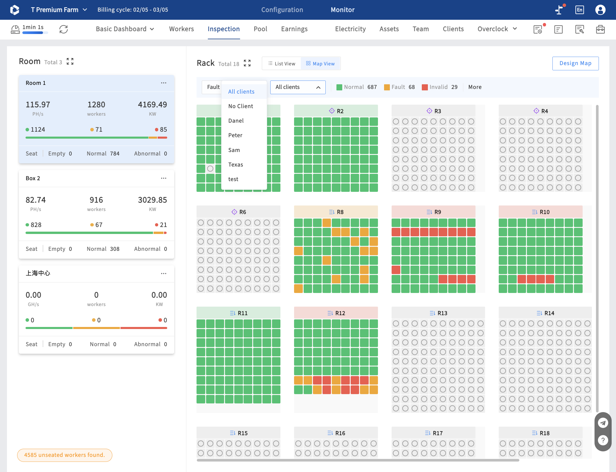 Client - filter miners in site map