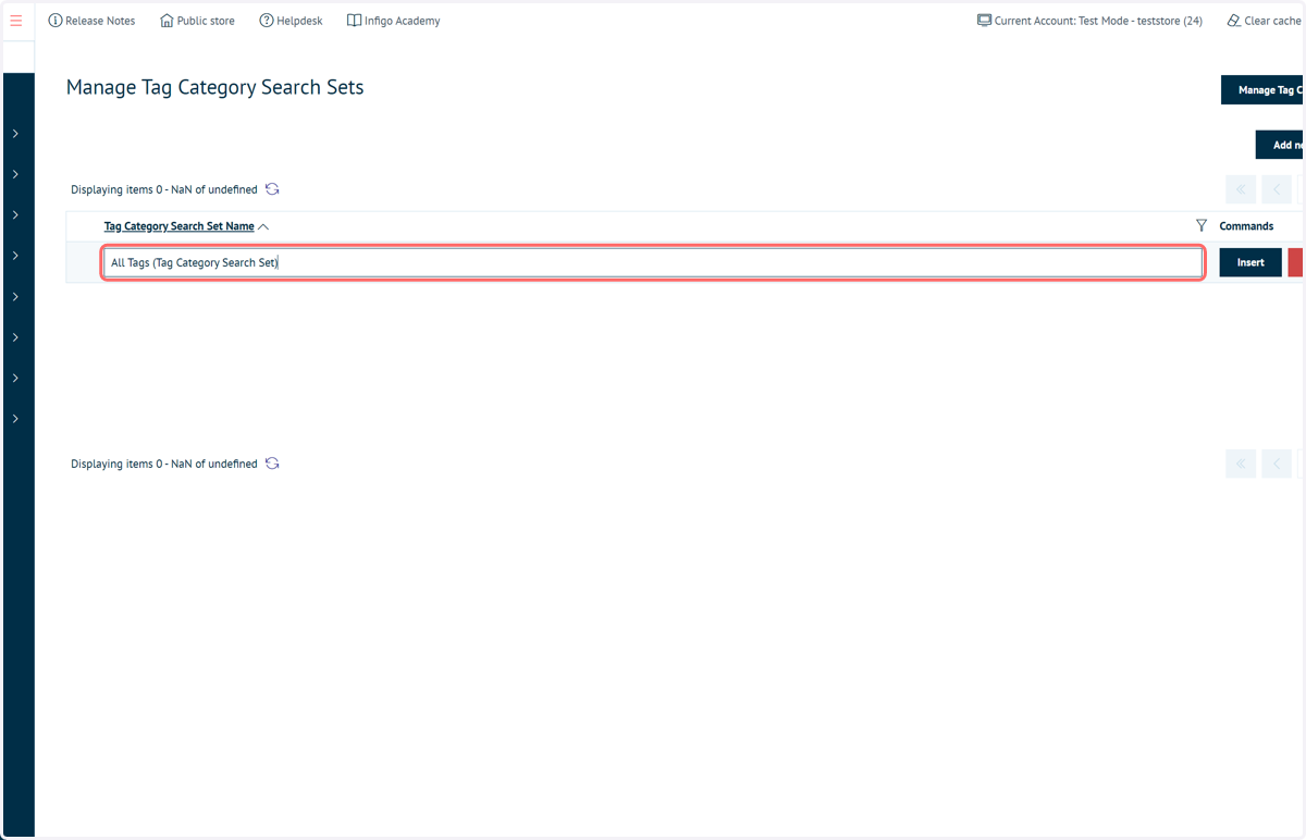 Type a Tag Category Search Set name