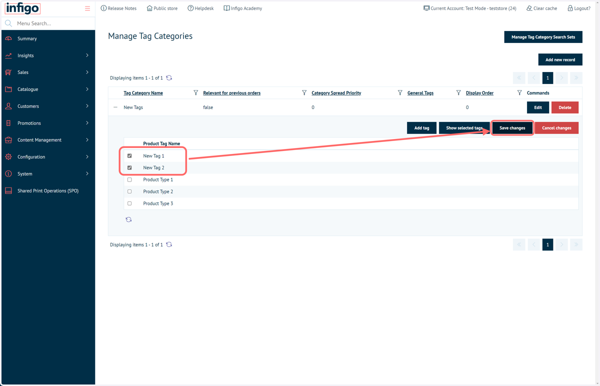 Select the tags to include in this category, then click Save Changes
