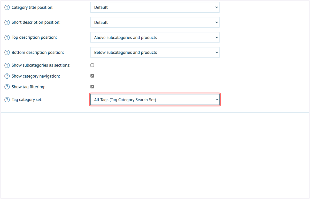 Select a Tag Category Search Set from Tag category set