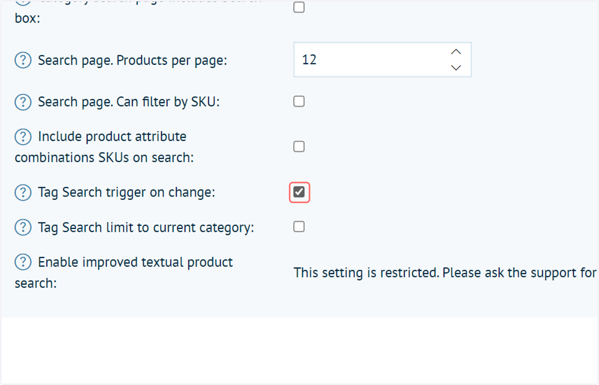 Check Tag Search trigger on change